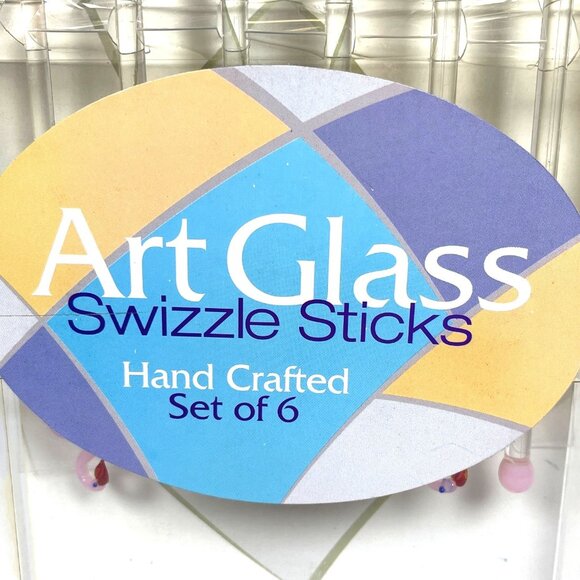 Handcrafted Art Glass Pink Flamingo Swizzle Sticks Cocktail Barware Set Of 6 - Picture 8 of 9